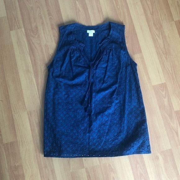 J. Crew Circles Eyelet Top on Navy Blue Top - Picture 1 of 13